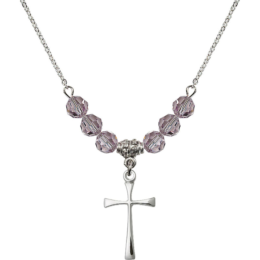 Sterling Silver Maltese Cross Birthstone Necklace with Light Amethyst Beads - 1870