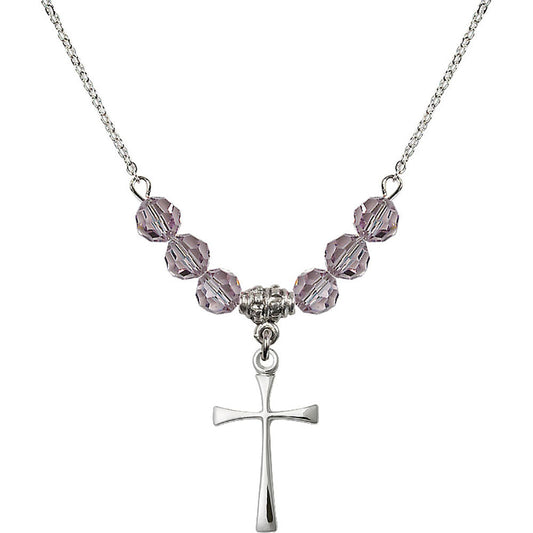 Sterling Silver Maltese Cross Birthstone Necklace with Light Amethyst Beads - 1870