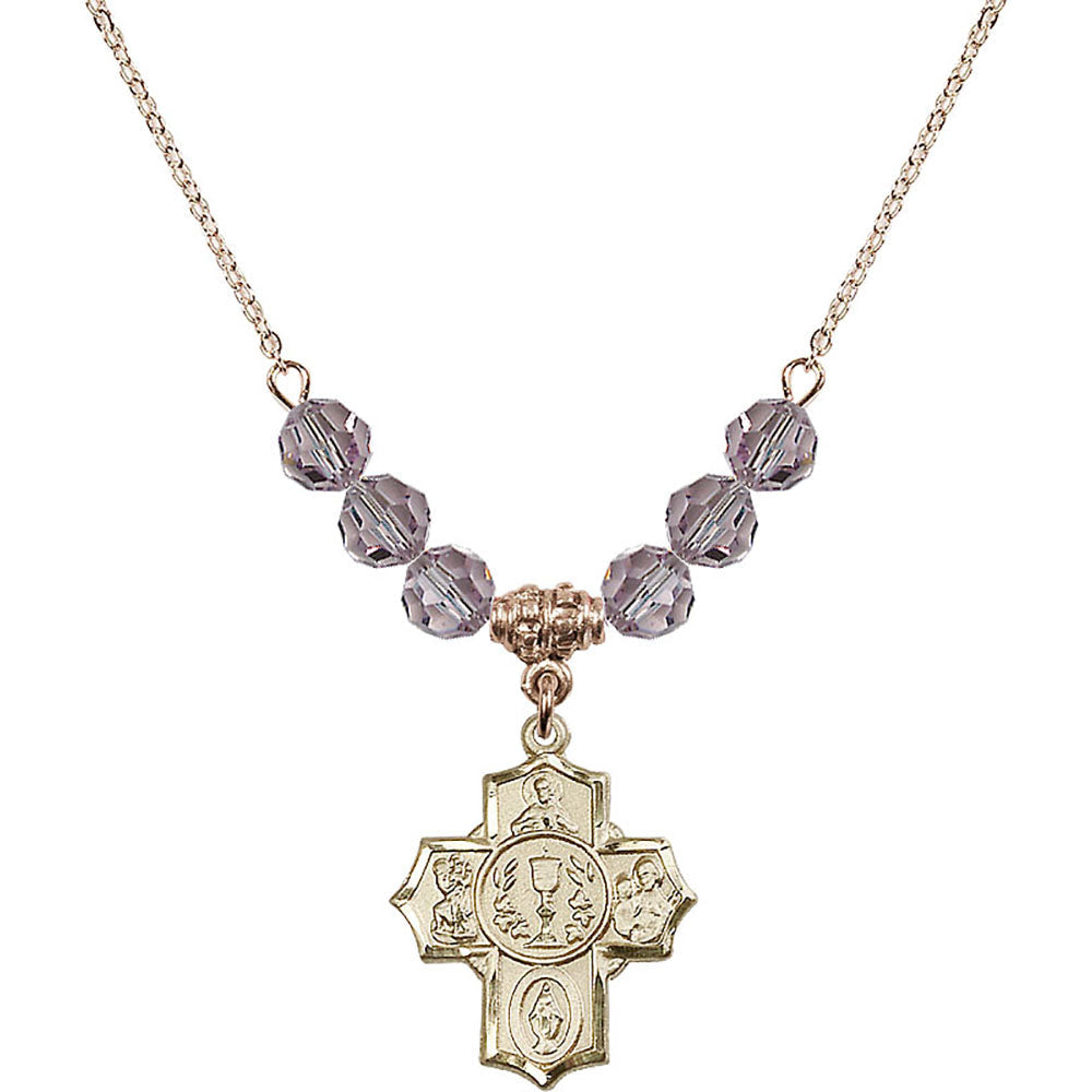 14kt Gold Filled Communion/5-Way Birthstone Necklace with Light Amethyst Beads - 2004