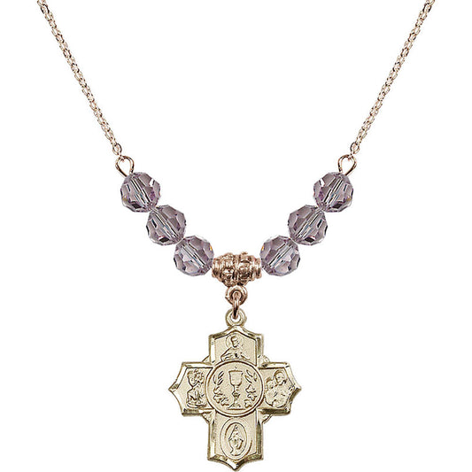 14kt Gold Filled Communion/5-Way Birthstone Necklace with Light Amethyst Beads - 2004