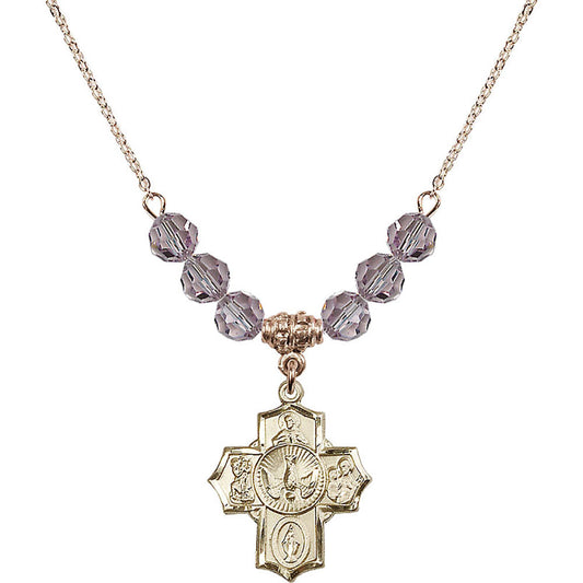 14kt Gold Filled 5-Way Birthstone Necklace with Light Amethyst Beads - 2090
