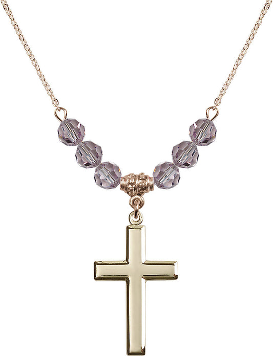 14kt Gold Filled Cross Birthstone Necklace with Light Amethyst Beads - 2190