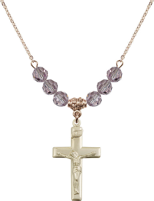 14kt Gold Filled Crucifix Birthstone Necklace with Light Amethyst Beads - 2191