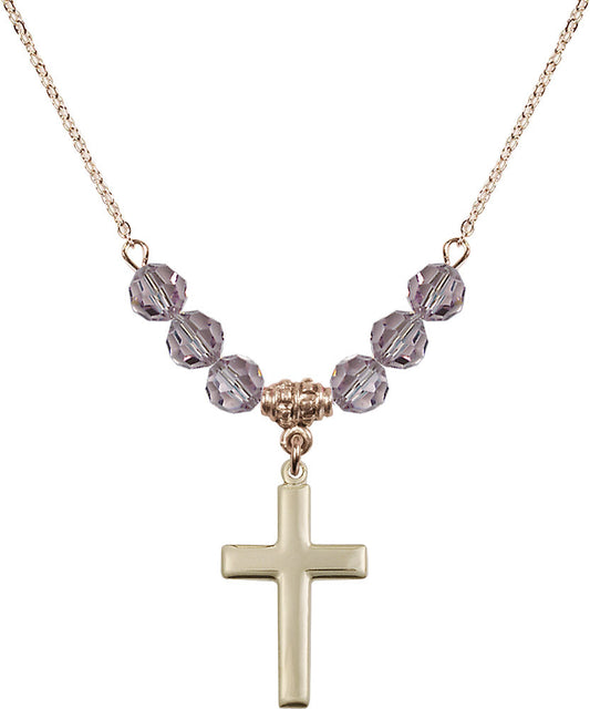 14kt Gold Filled Cross Birthstone Necklace with Light Amethyst Beads - 2195