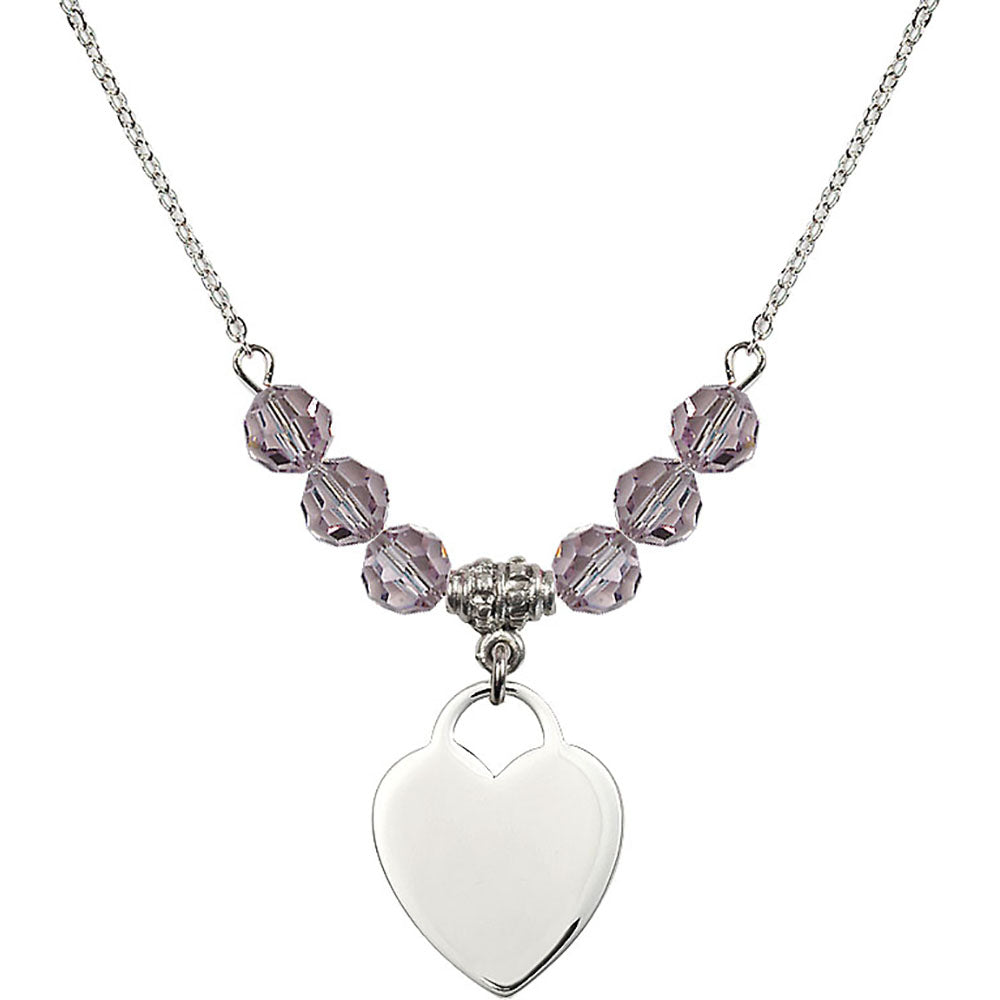 Sterling Silver Heart Birthstone Necklace with Light Amethyst Beads - 3200