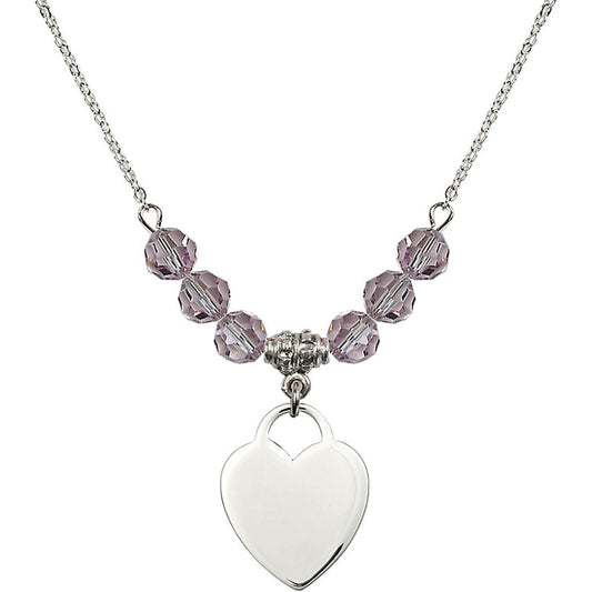 Sterling Silver Heart Birthstone Necklace with Light Amethyst Beads - 3200