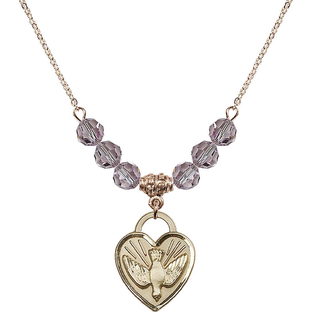 14kt Gold Filled Confirmation Heart Birthstone Necklace with Light Amethyst Beads - 3205