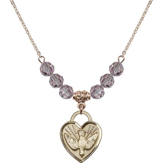14kt Gold Filled Confirmation Heart Birthstone Necklace with Light Amethyst Beads - 3205