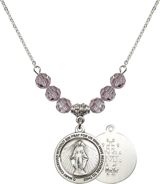 Sterling Silver Miraculous Birthstone Necklace with Light Amethyst Beads - 4056
