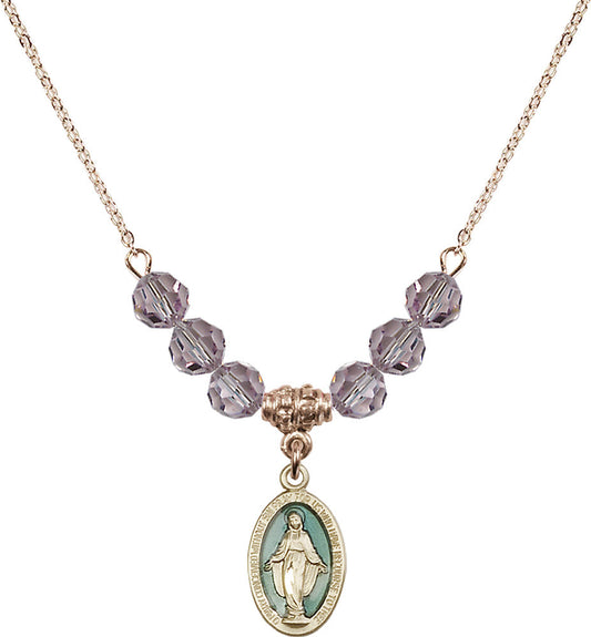 14kt Gold Filled Miraculous Birthstone Necklace with Light Amethyst Beads - 4122
