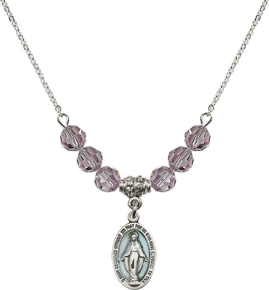 Sterling Silver Miraculous Birthstone Necklace with Light Amethyst Beads - 4122