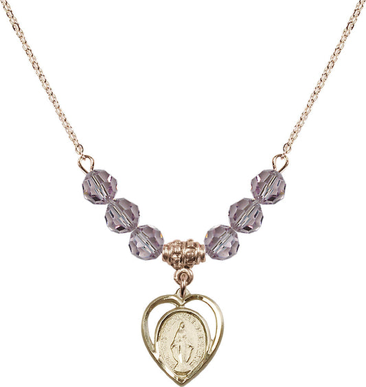 14kt Gold Filled Miraculous Birthstone Necklace with Light Amethyst Beads - 4125