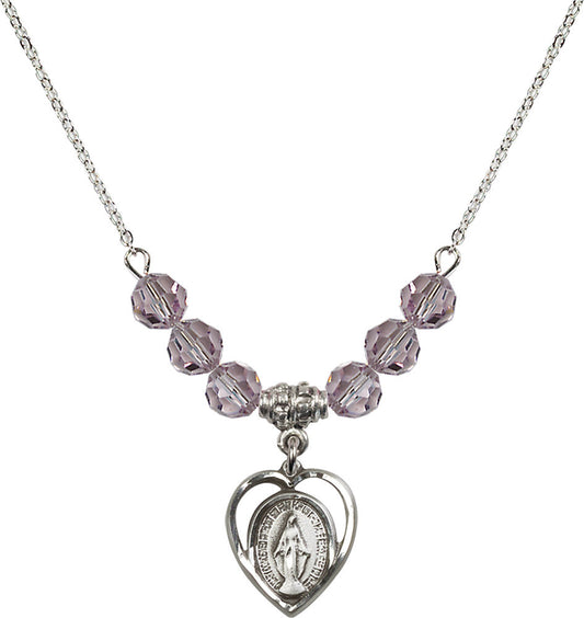 Sterling Silver Miraculous Birthstone Necklace with Light Amethyst Beads - 4125