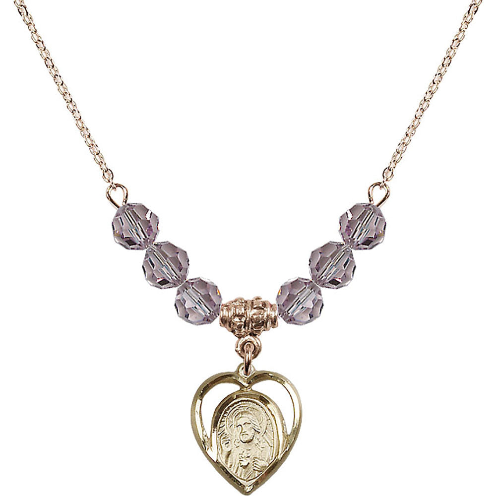 14kt Gold Filled Scapular Birthstone Necklace with Light Amethyst Beads - 4126