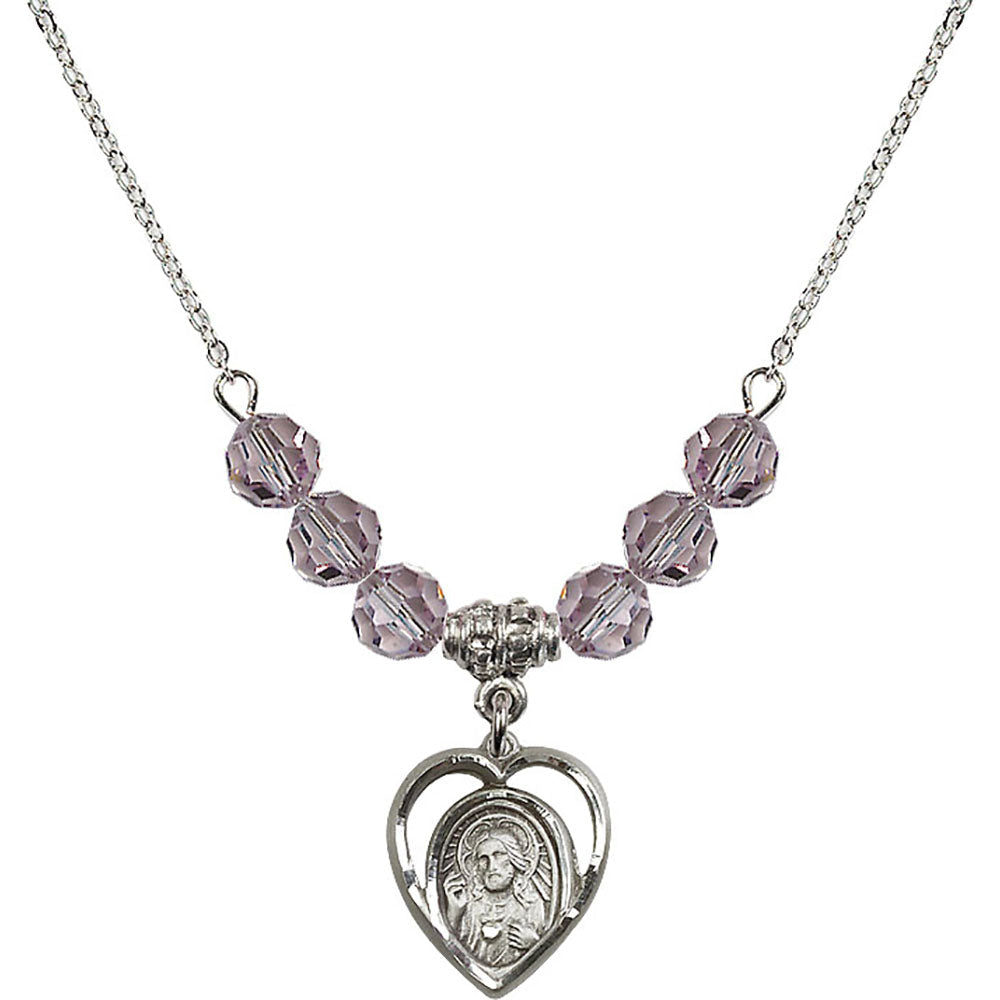 Sterling Silver Scapular Birthstone Necklace with Light Amethyst Beads - 4126