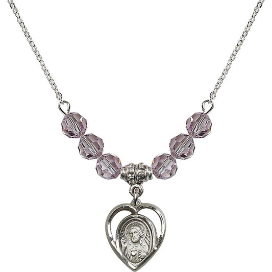 Sterling Silver Scapular Birthstone Necklace with Light Amethyst Beads - 4126