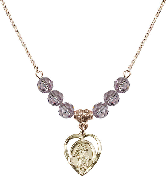 14kt Gold Filled Guardian Angel Birthstone Necklace with Light Amethyst Beads - 4129