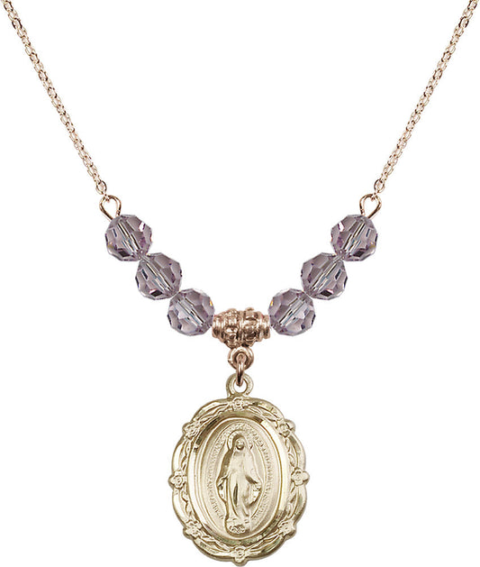 14kt Gold Filled Miraculous Birthstone Necklace with Light Amethyst Beads - 4146