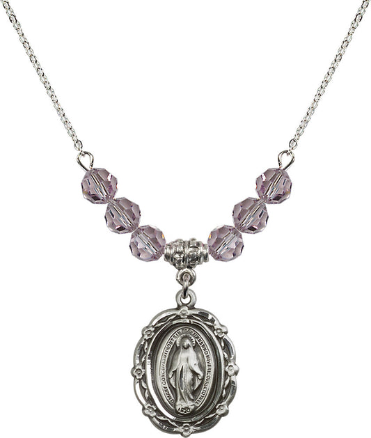 Sterling Silver Miraculous Birthstone Necklace with Light Amethyst Beads - 4146