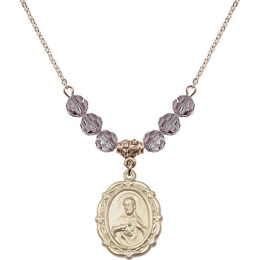 14kt Gold Filled Scapular Birthstone Necklace with Light Amethyst Beads - 4146