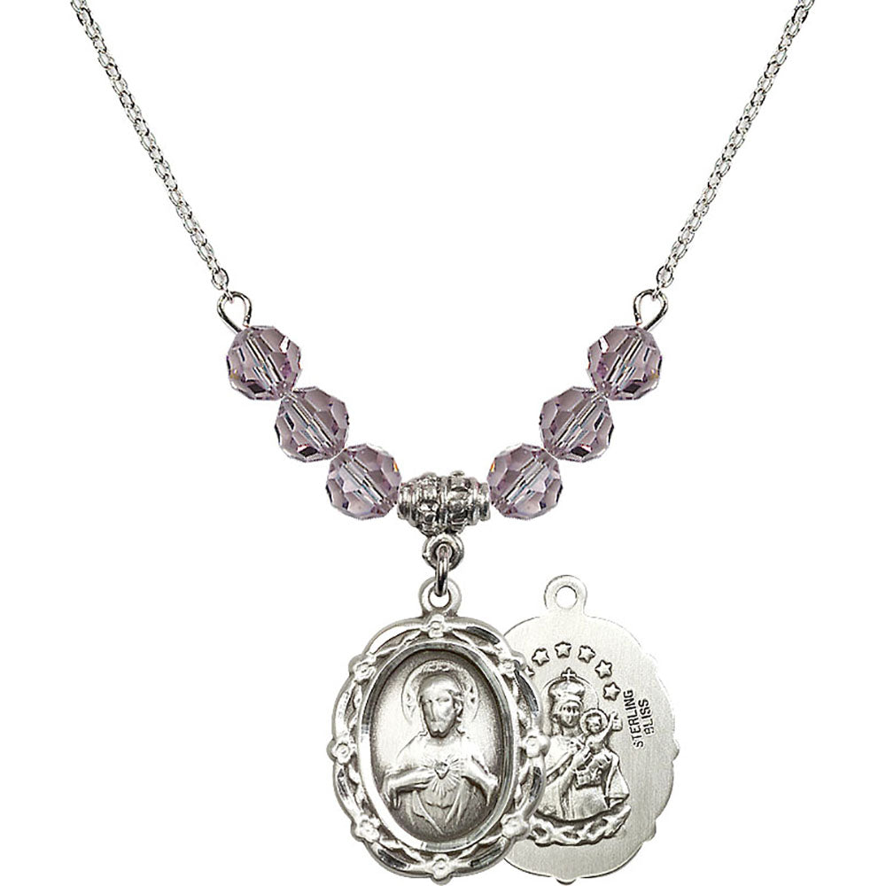 Sterling Silver Scapular Birthstone Necklace with Light Amethyst Beads - 4146