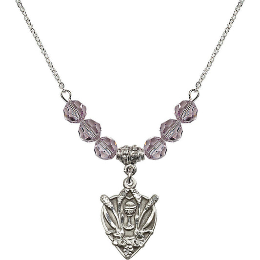 Sterling Silver Communion Birthstone Necklace with Light Amethyst Beads - 4200