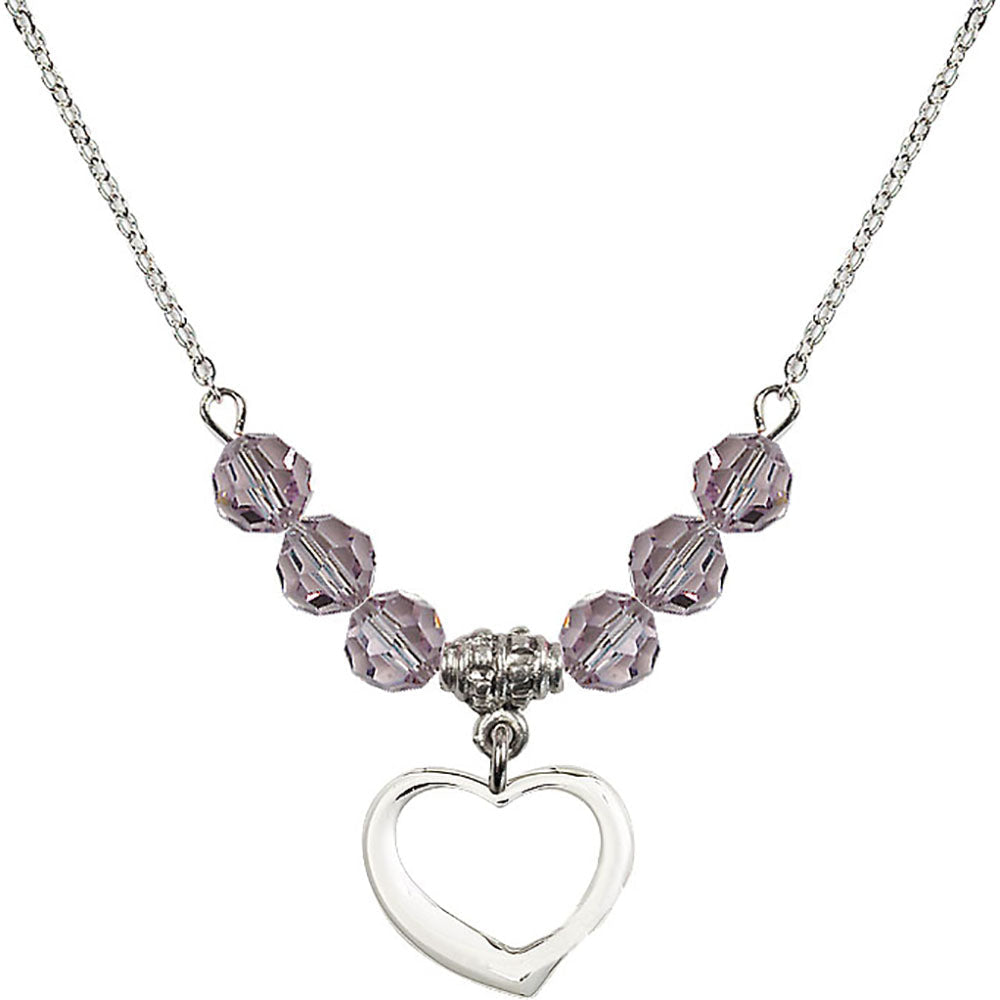 Sterling Silver Heart Birthstone Necklace with Light Amethyst Beads - 4208