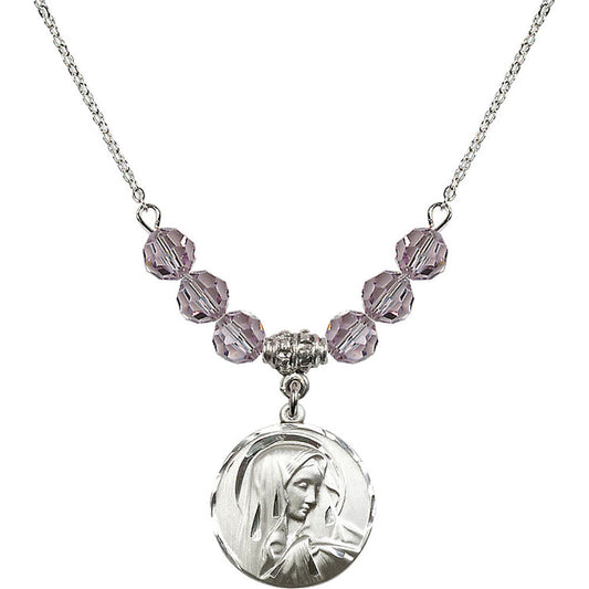 Sterling Silver Sorrowful Mother Birthstone Necklace with Light Amethyst Beads - 4249