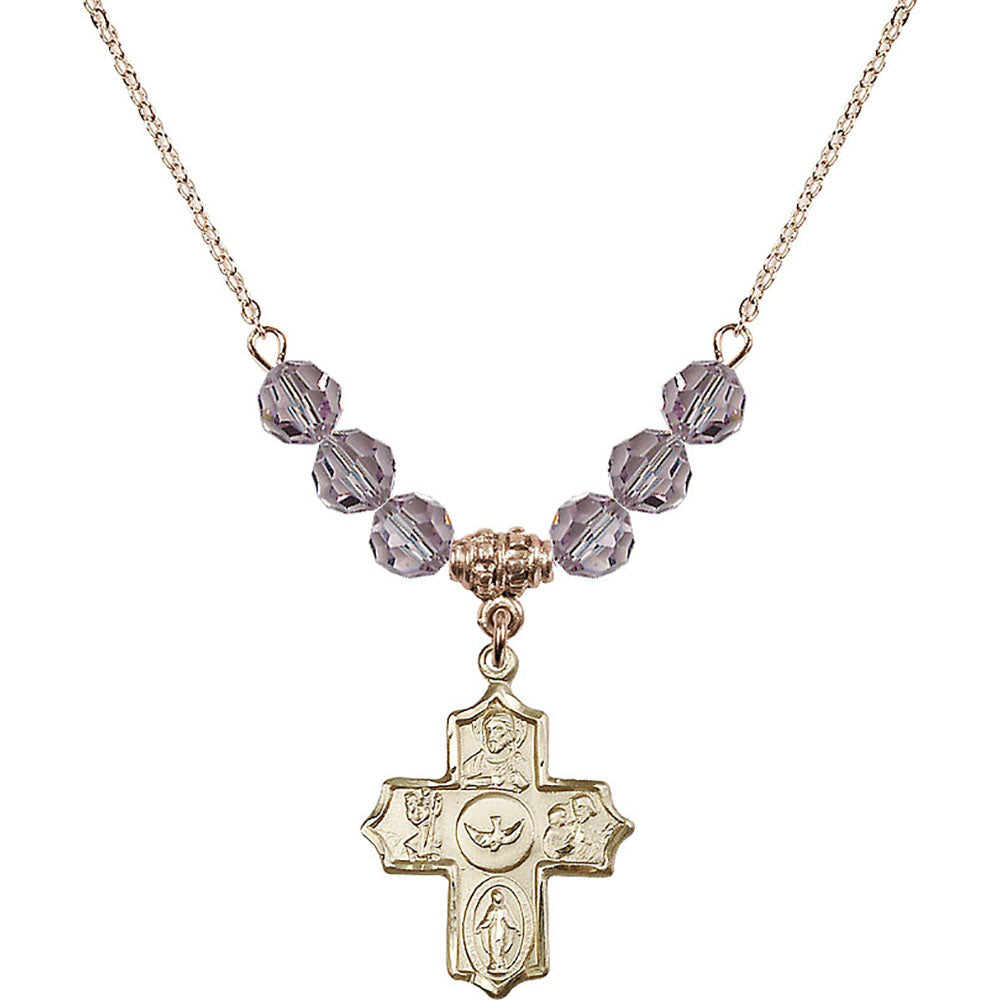 14kt Gold Filled 5-Way Birthstone Necklace with Light Amethyst Beads - 4255