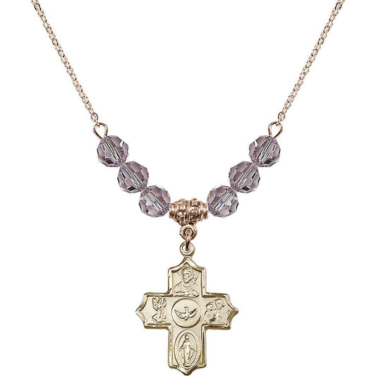 14kt Gold Filled 5-Way Birthstone Necklace with Light Amethyst Beads - 4255