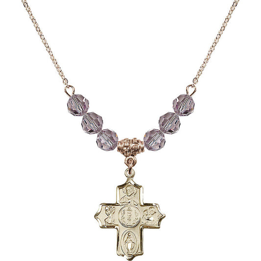 14kt Gold Filled 4-Way Birthstone Necklace with Light Amethyst Beads - 4256