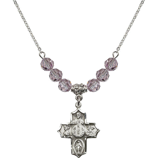 Sterling Silver 4-Way Birthstone Necklace with Light Amethyst Beads - 4256