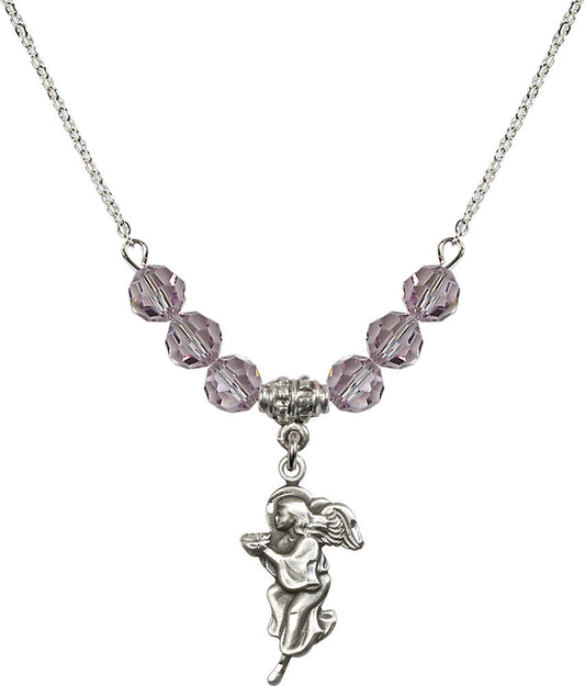 Sterling Silver Guardian Angel Birthstone Necklace with Light Amethyst Beads - 4260