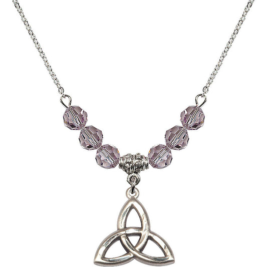 Sterling Silver Trinity Irish Knot Birthstone Necklace with Light Amethyst Beads - 5101
