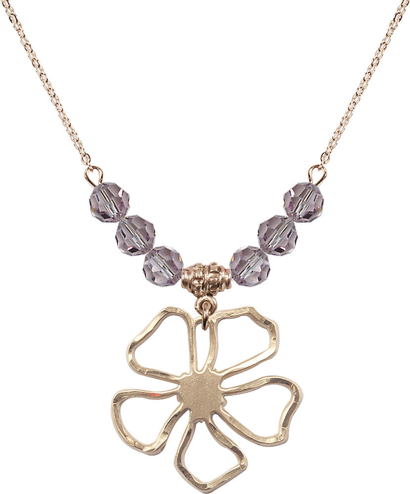 14kt Gold Filled Five Pedal Flower Birthstone Necklace with Light Amethyst Beads - 5109
