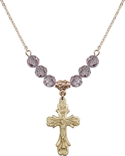 14kt Gold Filled Crucifix Birthstone Necklace with Light Amethyst Beads - 5421