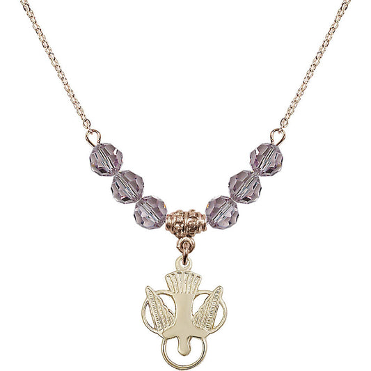 14kt Gold Filled Holy Spirit Birthstone Necklace with Light Amethyst Beads - 5430