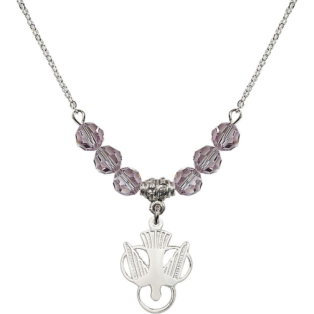 Sterling Silver Holy Spirit Birthstone Necklace with Light Amethyst Beads - 5430