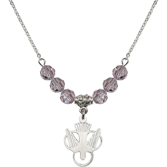 Sterling Silver Holy Spirit Birthstone Necklace with Light Amethyst Beads - 5430