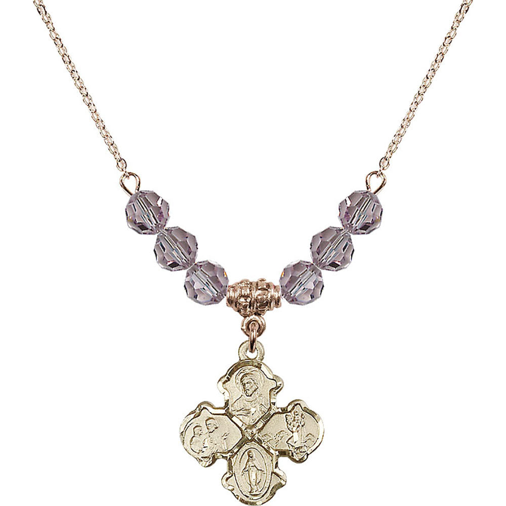 14kt Gold Filled 4-Way Birthstone Necklace with Light Amethyst Beads - 5441