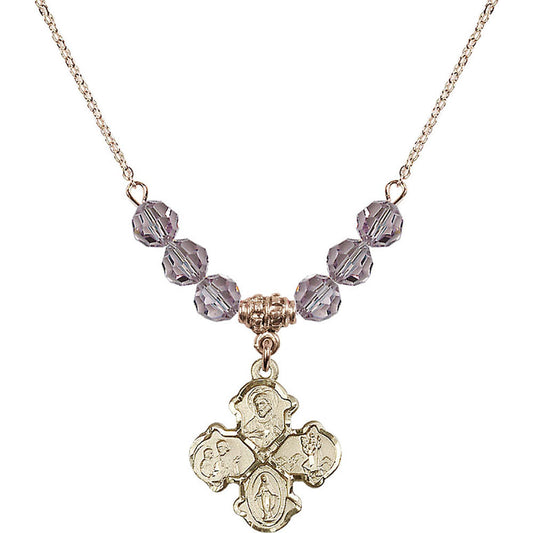 14kt Gold Filled 4-Way Birthstone Necklace with Light Amethyst Beads - 5441