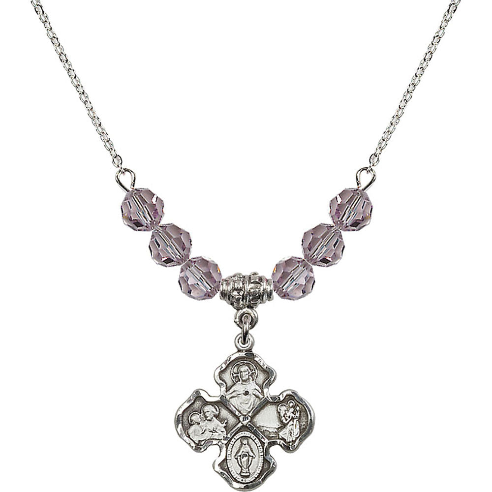 Sterling Silver 4-Way Birthstone Necklace with Light Amethyst Beads - 5441