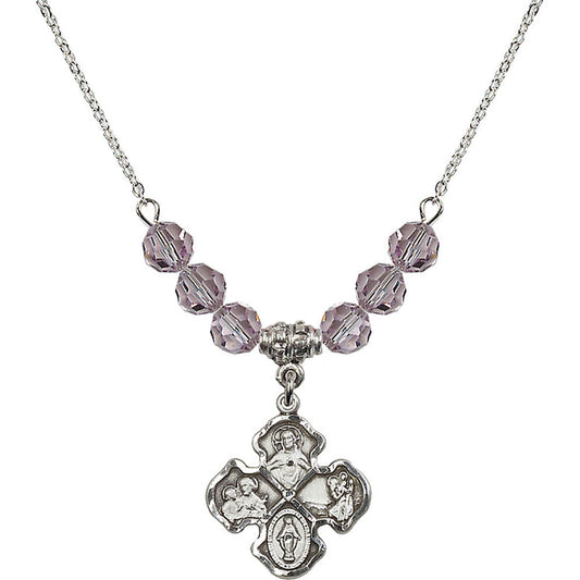 Sterling Silver 4-Way Birthstone Necklace with Light Amethyst Beads - 5441