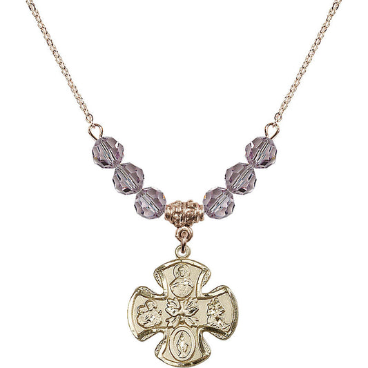 14kt Gold Filled 5-Way Birthstone Necklace with Light Amethyst Beads - 5443