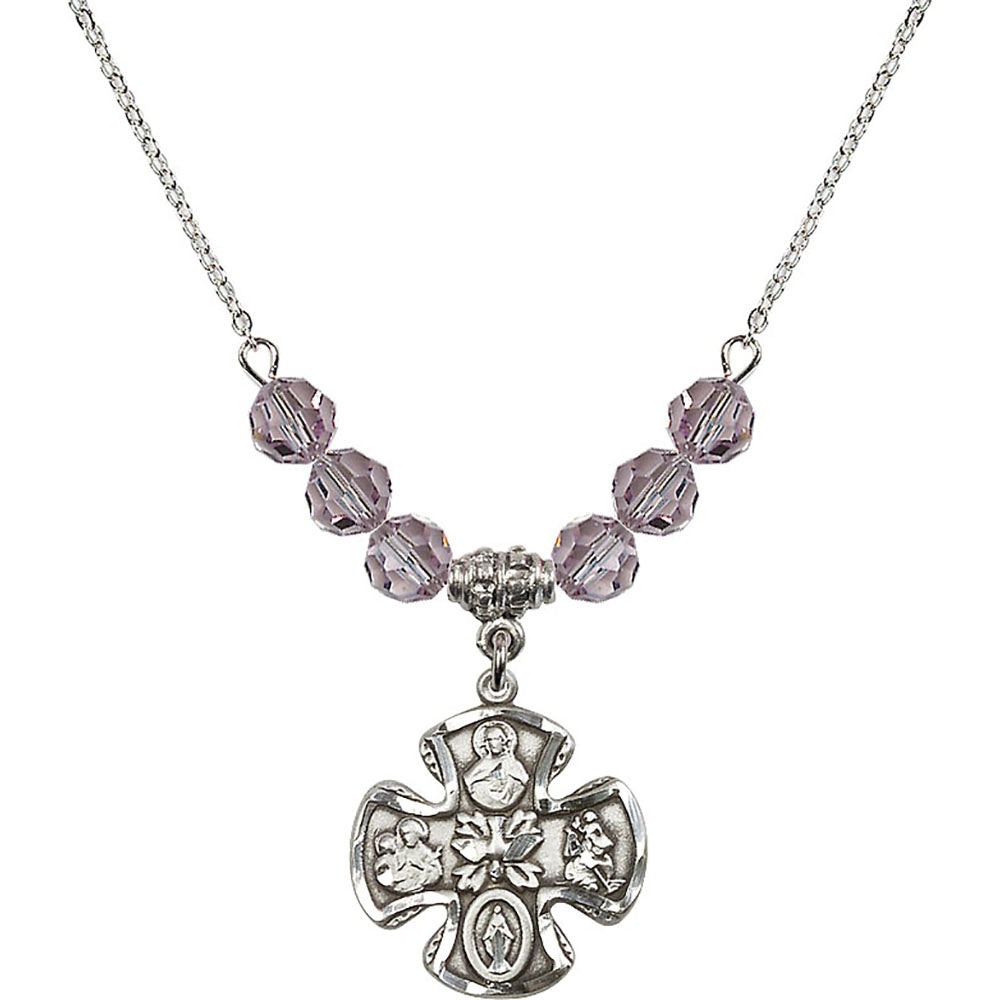 Sterling Silver 5-Way Birthstone Necklace with Light Amethyst Beads - 5443