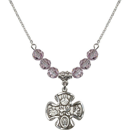 Sterling Silver 5-Way Birthstone Necklace with Light Amethyst Beads - 5443