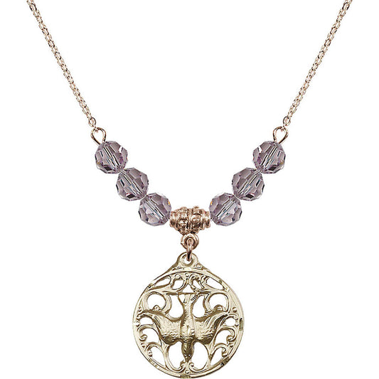 14kt Gold Filled Holy Spirit Birthstone Necklace with Light Amethyst Beads - 5655