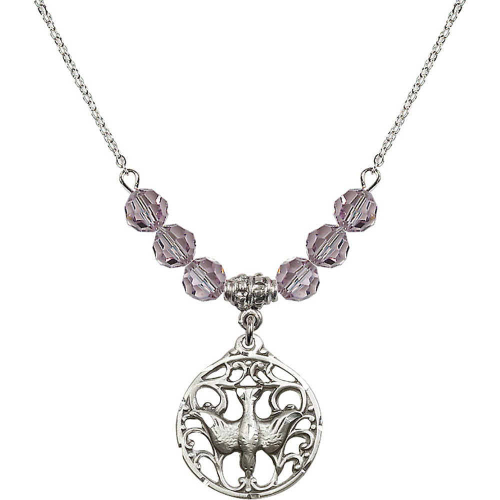 Sterling Silver Holy Spirit Birthstone Necklace with Light Amethyst Beads - 5655