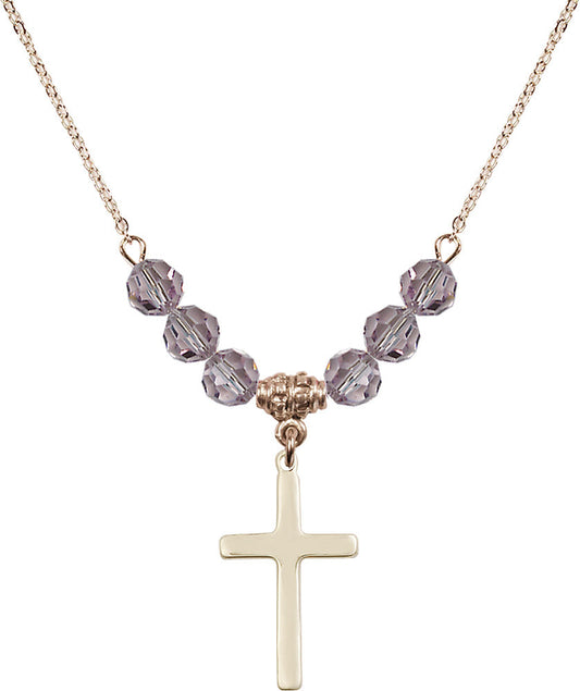 14kt Gold Filled Cross Birthstone Necklace with Light Amethyst Beads - 5670