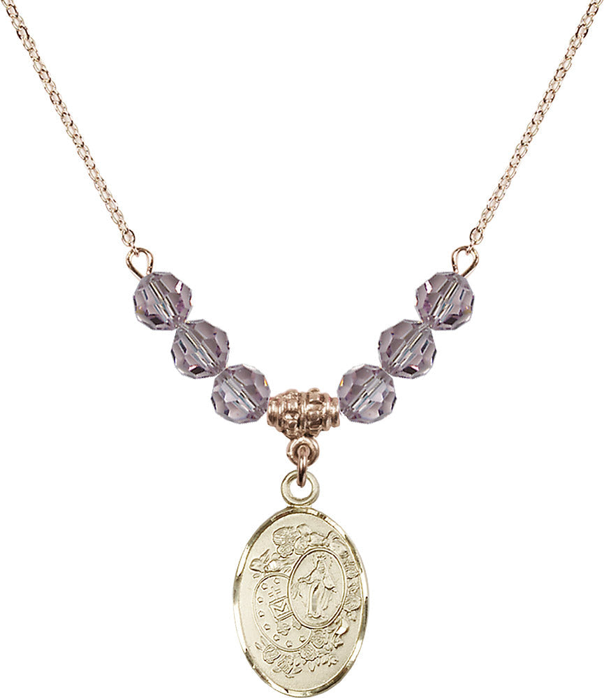 14kt Gold Filled Miraculous Birthstone Necklace with Light Amethyst Beads - 5682